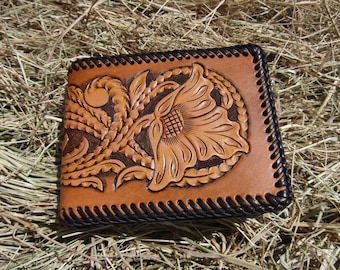 Men's Leather Credit Card Wallet With Vintage Floral Design