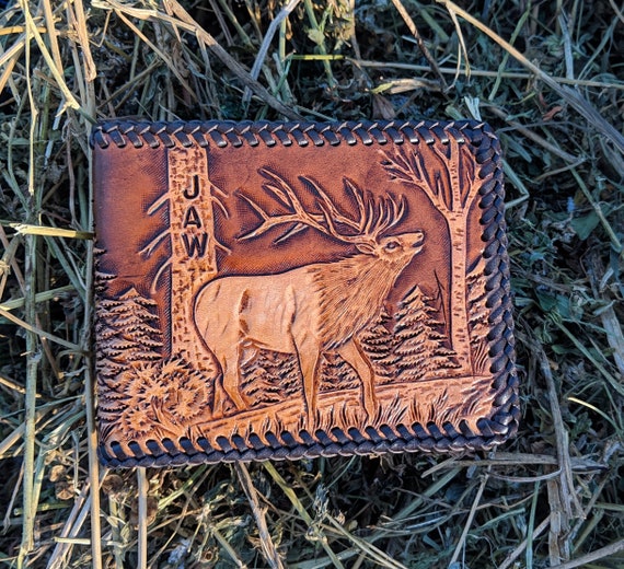 Buy Handmade Leather Wallet With Bull Elk Scene Online in India - Etsy 