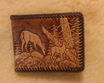Leather Wallet with Scenic Deer Design