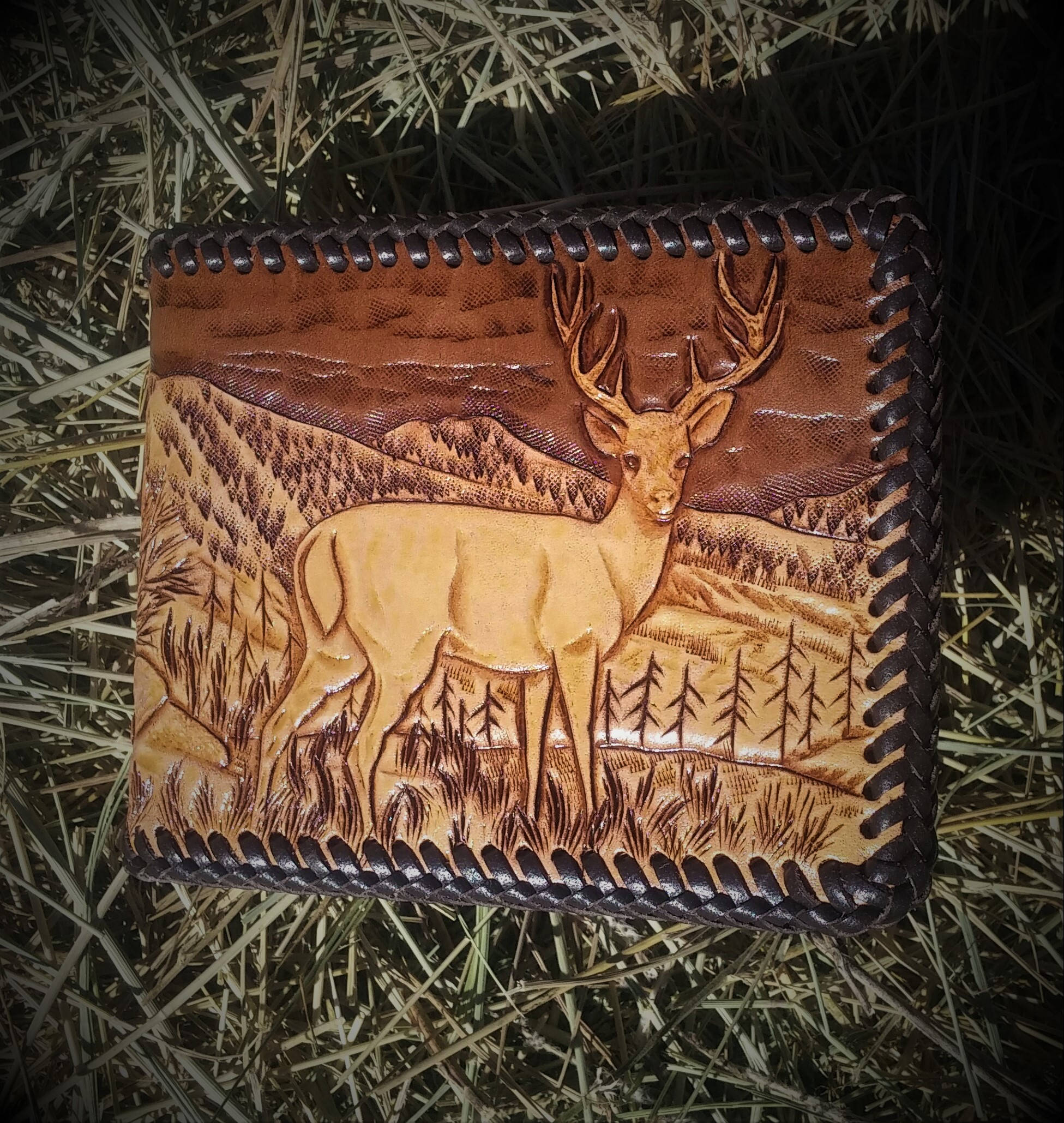 Men's Leather Wallet With Deer Scene and Choice of Etsy