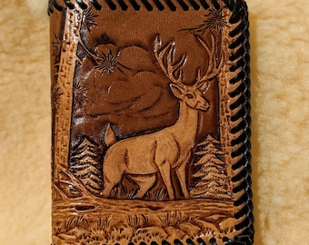 Trifold Wallet With Scenic Buck, Doe, and Fawn Design