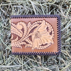 Cartera para tarjetas de crédito de cuero para hombre con diseño floral vintage