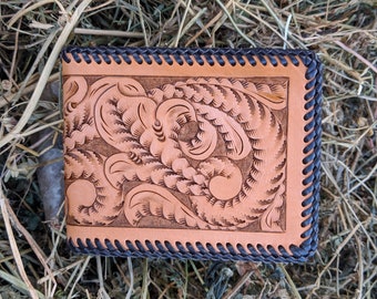 Leather Wallet With Vintage Floral Design