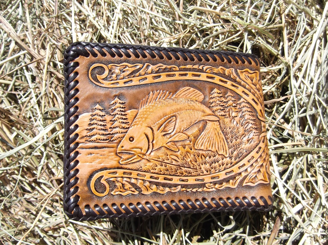 Men's Leather Wallet With Fishing Scenes - Etsy