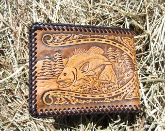 Men's Leather Wallet With Fishing Scenes