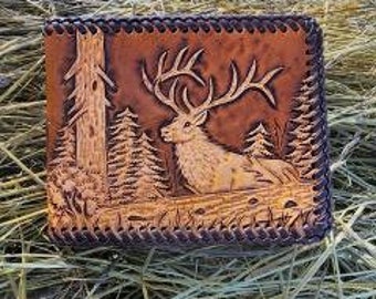 Credit Card Wallet with a Bull Elk Scene