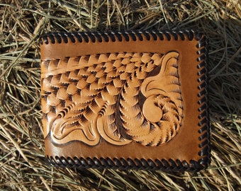 Men's Leather Wallet with Vintage Floral Design
