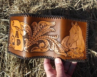 Leather Trifold Wallet with Choice of Horse, Deer, or Duck/Floral Design
