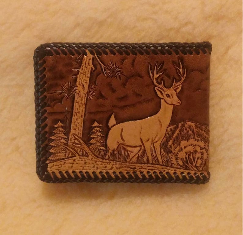Leather Wallet With Scenic Deer Design Etsy