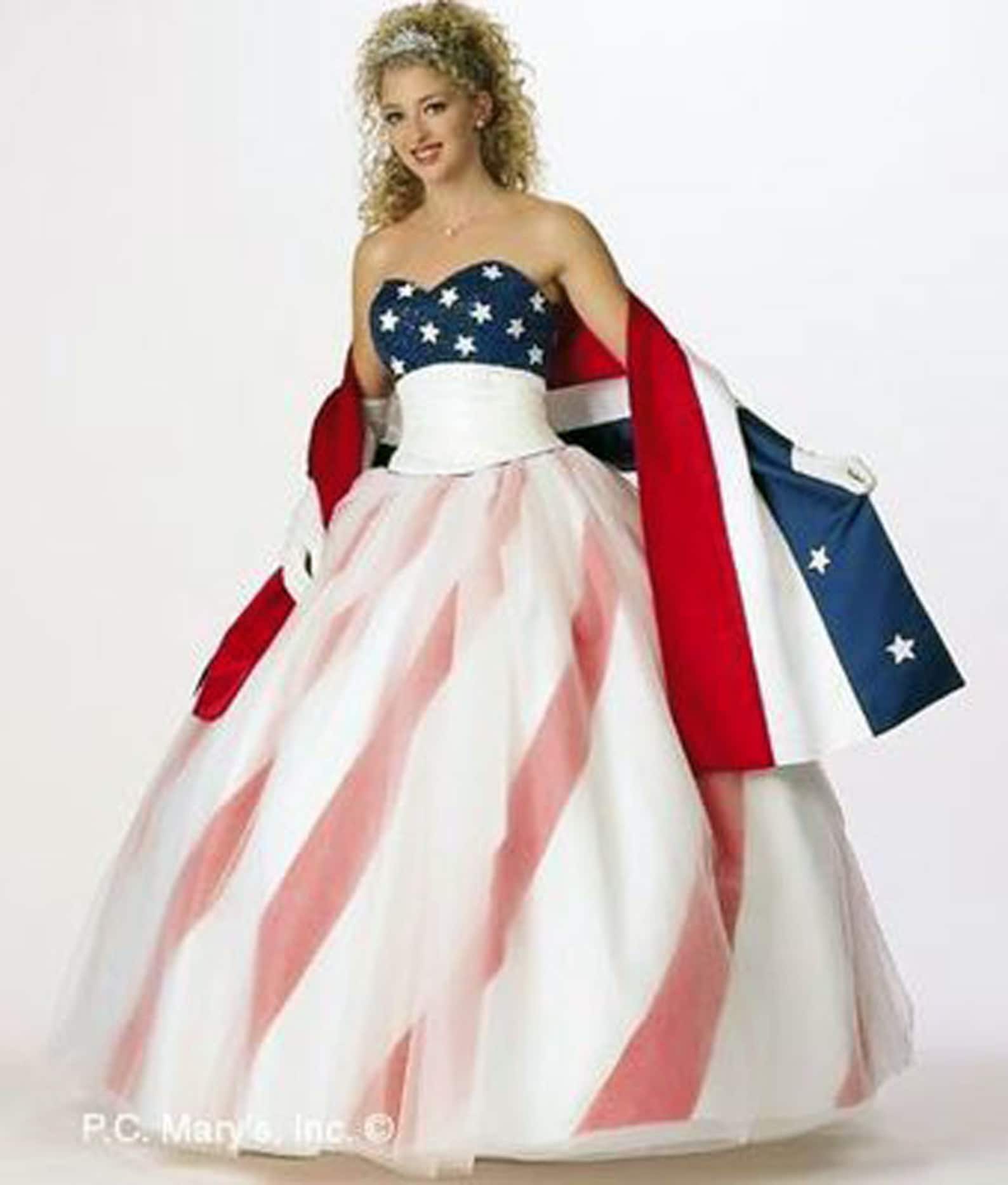 Pageant RWB American Flag Dress USA Flag Dress Patriotic Gown Etsy