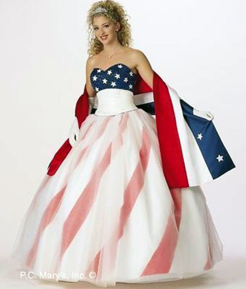 Pageant RWB American Flag Dress USA Flag Dress Patriotic Gown Etsy