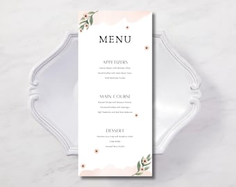 Watercolor Floral Wedding Menu Template: Feminine Canva Stationery (Digital Download)