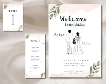 Watercolor Floral Wedding Invitation Template Suite (Canva Editable, Digital Download)