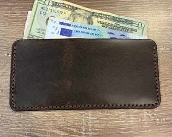 Funda de cuero para billetes hecha a mano: curtido vegetal, sello personalizado, billetera minimalista