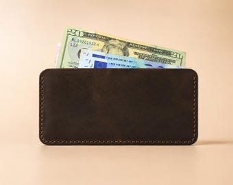 Handmade Leather Cash Sleeve – Vegetable Tanned Leather, Personalized Stamp, Minimal Wallet