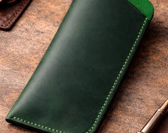 Estuche para gafas de piel de Caballo Loco hecho a mano, personalizado y cosido a mano.