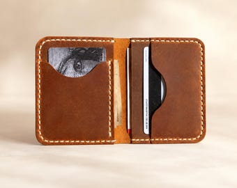Personalized Handmade Leather Bifold Wallet – Slim Minimalist Card Holder | Custom Name Wallet Gift