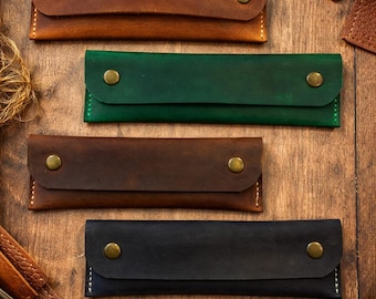 Estuche de cuero Crazy Horse personalizado: bolsa de herramientas de cuero hecha a mano, sello de nombre personalizado