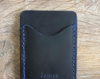 Tarjetero de cuero personalizado – Cartera delgada personalizada cosida a mano / Regalo minimalista hecho a mano para él y ella