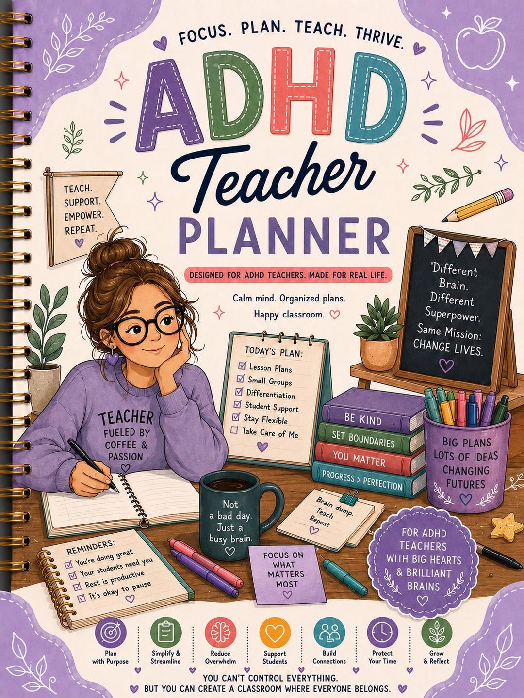 ADHD Teacher Planner Printable | Neurodivergent Teacher Organizer ...
