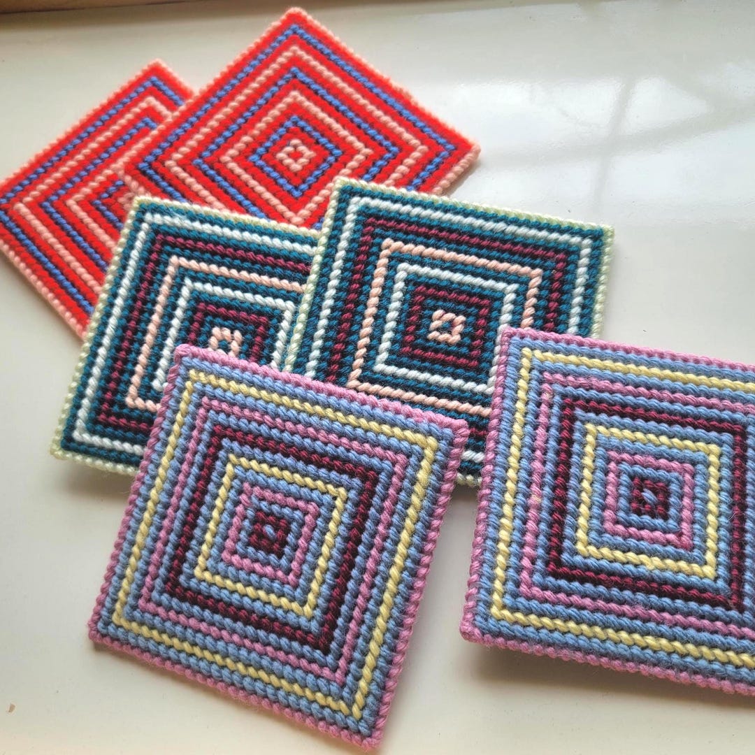 Handmade Drink Coasters, Multi-colored Geometric Design, 4