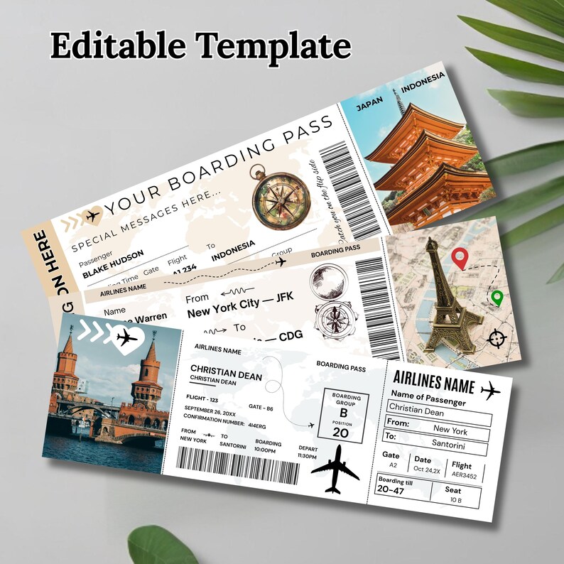 Japan Map Editable Editable Boarding Pass Bundle Canva Template, Surprise Trip Ticket ...