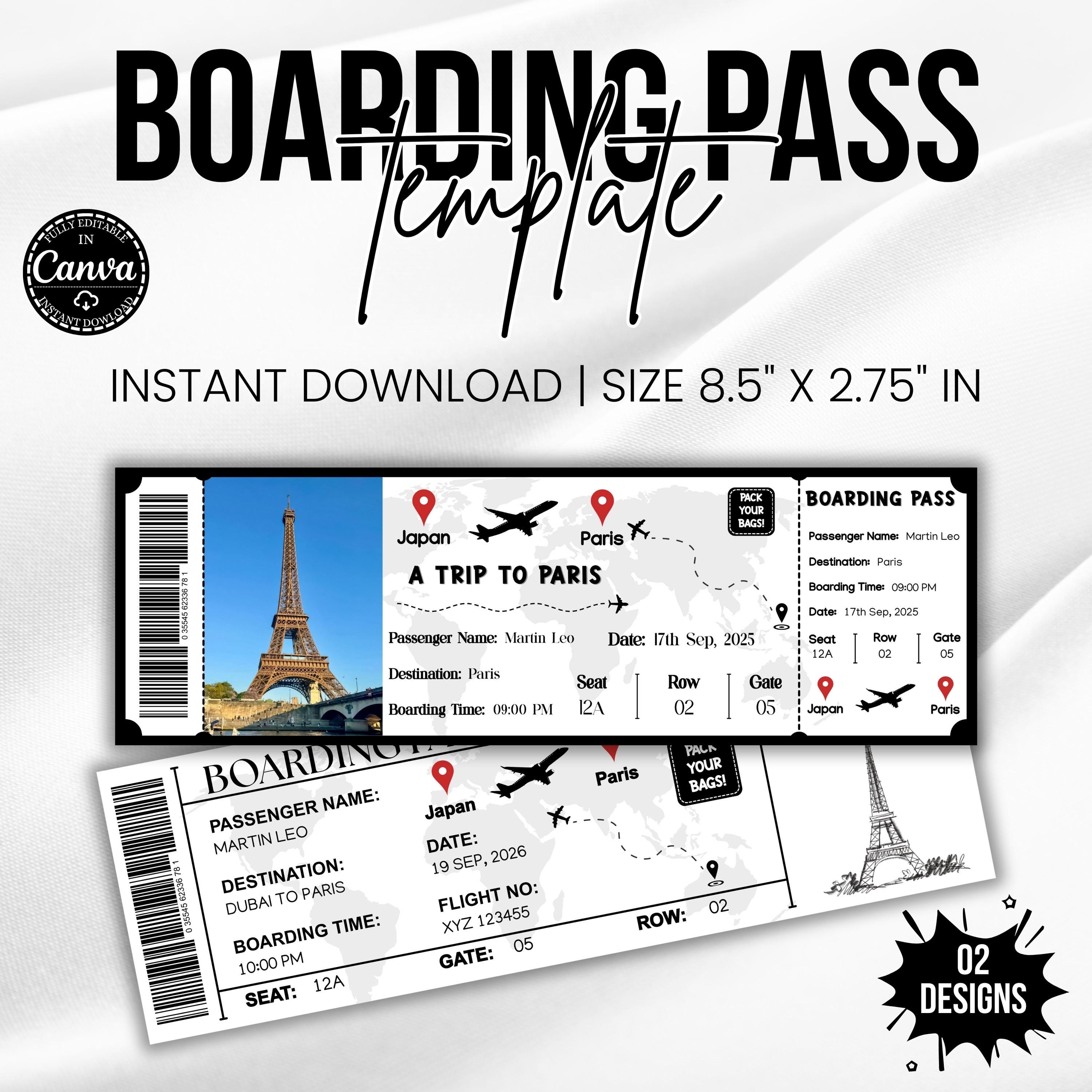 Birthday Boarding Pass Template Canva, Editable Trip Reveal Ticket ...