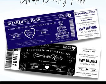 Boarding Pass Wedding Invitation, Destination Wedding Travel Theme, Editable Canva Template, RSVP, Airplane Ticket Style, Instant Download