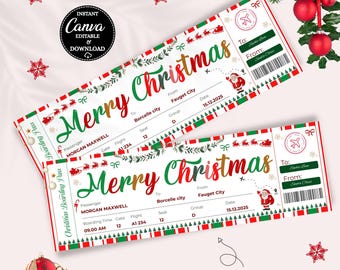 Editable Christmas Boarding Pass Template, Surprise Vacation Reveal (Canva Download)