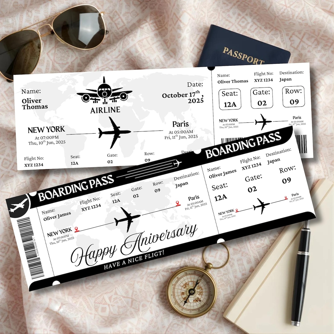 Editable Boarding Pass Template Canva, Printable Plane Ticket, Surprise ...