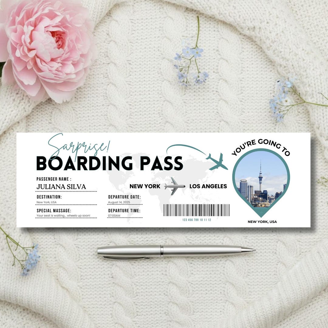 Editable Boarding Pass Template, Printable Plane Ticket, Personalized ...