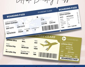 Editable Boarding Pass Template Canva, Surprise Trip Gift Ticket Travel Reveal Vacation Printable Download