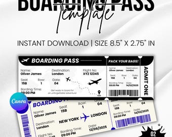 Editable Vacation Boarding Pass Template | Surprise Trip Reveal (Canva)