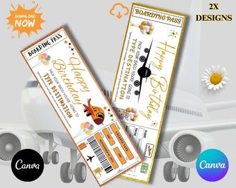 Invitation anniversaire carte d'embarquement modifiable | Révélation du voyage surprise (téléchargement numérique)