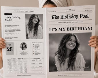 Geburtstagszeitung Canva Vorlage, Birthday Newspaper Template, A3 A4 bearbeitbare Zeitungsvorlage, personalisiertes Geburtstagsgeschenk