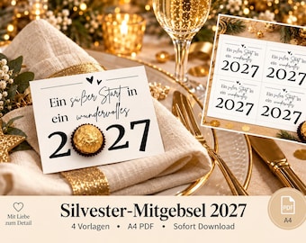 Silvester Mitgebsel 2027 Druckvorlage | Gastgeschenk mit Rocher | Neujahr Tischdeko | Silvester Geschenk Bastelvorlage A4 PDF