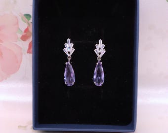 Art Deco Bride Earrings: Bridal Teardrop Purple Jewelry