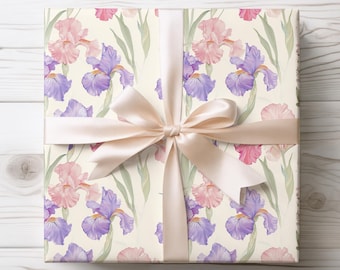 Inpakpapier pastelkleurige irisbloemen: elegante botanische cadeauverpakking