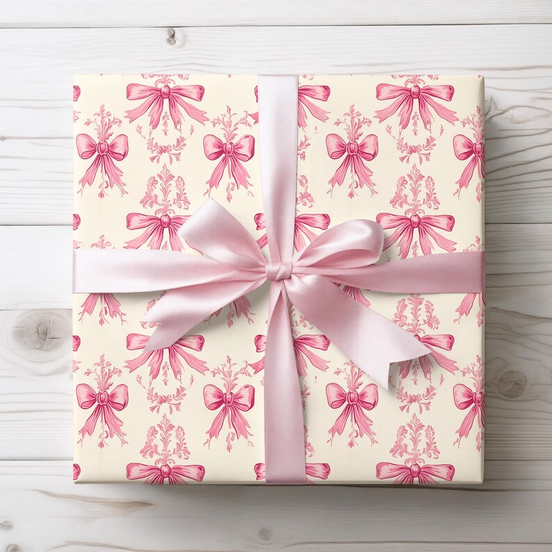 Vintage Coquette Bow Wrapping Paper: Pink Bows Gift Wrap - Etsy