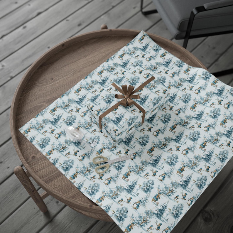 Woodland Squirrel Winter Wrapping Paper, Watercolor Gift Wrap for Christmas Holiday, Cute Winter Squirrels Pastel Blue Present Packaging image 3