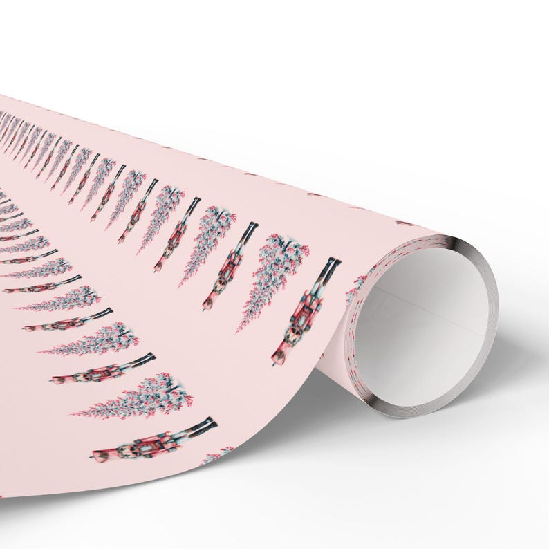 Pink Nutcracker Christmas Wrapping Paper - Watercolor Nutcracker Soldiers Xmas Trees Gift Wrap, Preppy Wrapping Paper Roll Pastel Presents image 3