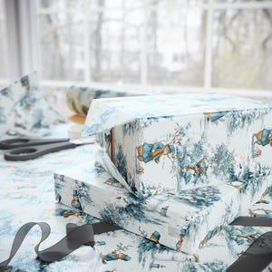 Woodland Squirrel Winter Wrapping Paper, Watercolor Gift Wrap for Christmas Holiday, Cute Winter Squirrels Pastel Blue Present Packaging image 7