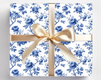 Floral Blue Toile Wrapping Paper: French Style Gift Wrap