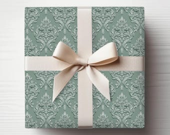 Sage Green Victorian Wrapping Paper - Vintage Style Gift Wrap, Elegant Decorative Present Packaging for Holiday Birthday Gifts