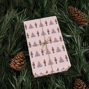 Pink Nutcracker Christmas Wrapping Paper - Watercolor Nutcracker Soldiers Xmas Trees Gift Wrap, Preppy Wrapping Paper Roll Pastel Presents image 8