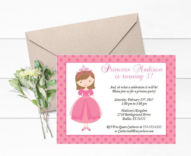 Pink Princess Invitations Set Of 12 Princess Themed Party Etsy