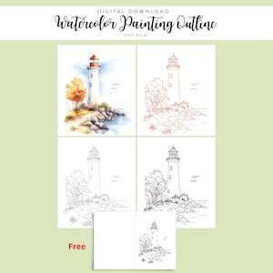 灯台の水彩画の輪郭線｜海岸風景画のテンプレート｜航海をテーマにした塗り絵