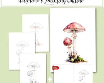 Fly Agaric Mushroom Watercolor Outline PDF | Woodland Painting Template