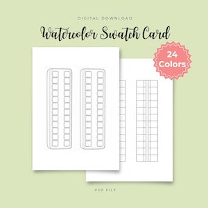 Cartão de Amostras de Aquarela | Modelo de Cartela de Cores Imprimível | Paleta de Pintura Vazia em PDF | Ferramenta para Artistas