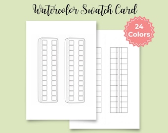 Watercolor Swatch Card Outline | Printable Color Chart Template | Empty Paint Palette PDF | | Artist Tool